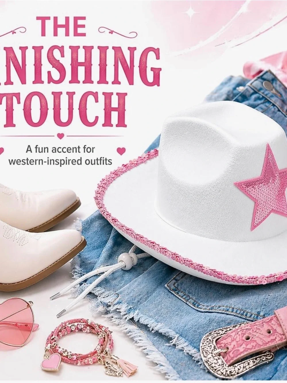 White with Pink  trim Cowgirl Hat # 3, 22 x 3 x 15,Cowboy Hat Fedora Cow